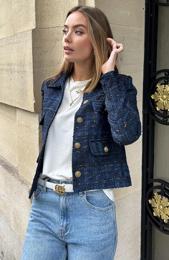 Gold Flaked Tweed Jacket Zava Navy – shoparchief — foto 5
