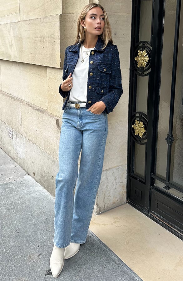 Gold Flaked Tweed Jacket Zava Navy – shoparchief — foto 8