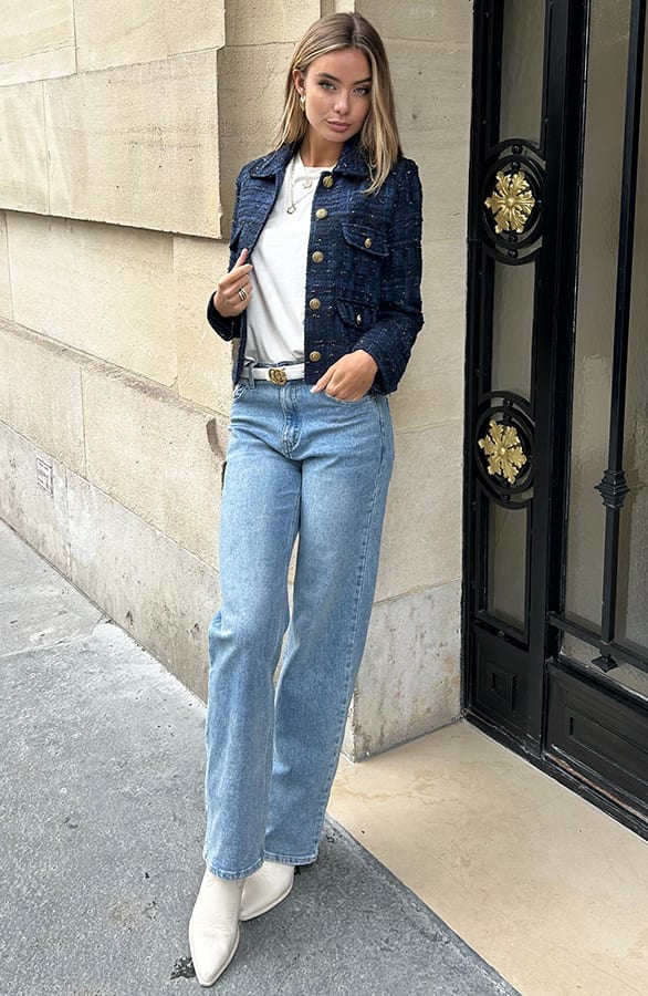 Gold Flaked Tweed Jacket Zava Navy – shoparchief — foto 7