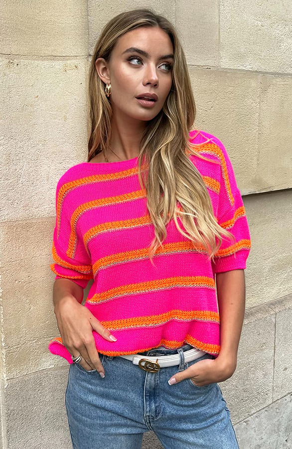 Korte Mouw Trui Suze Fuchsia Neon – shoparchief — foto 6