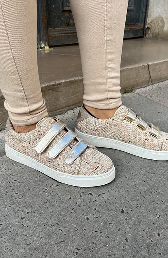 Luxe Bouclé Sneakers Katlyn Beige Goud – shoparchief — foto 2
