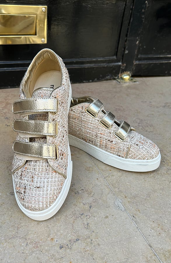 Luxe Bouclé Sneakers Katlyn Beige Goud – shoparchief — foto 4