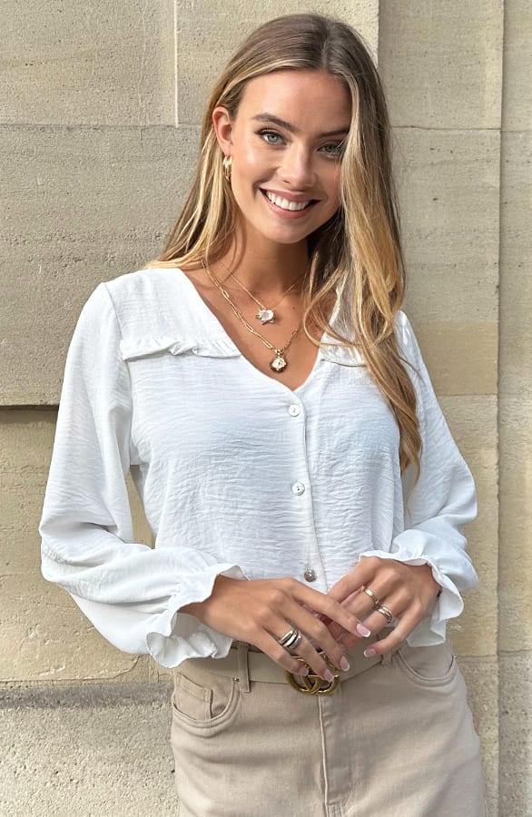 Pofmouwen Blouse Met Ruffle Demi Ecru – kleding — foto 3
