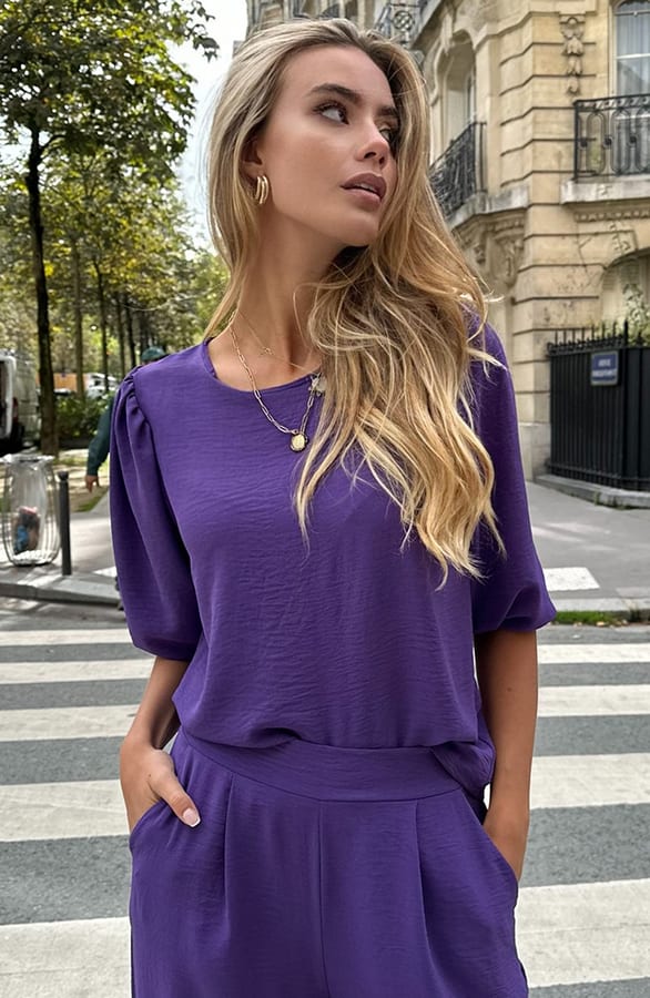 Puff Sleeve Top Lilly Donker Paars – shoparchief — foto 4