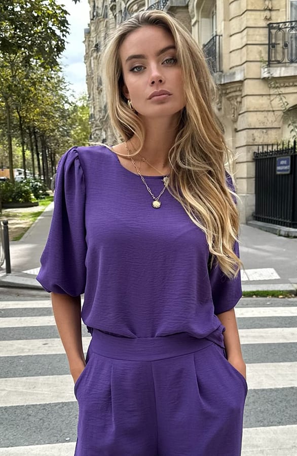 Puff Sleeve Top Lilly Donker Paars – shoparchief — foto 5