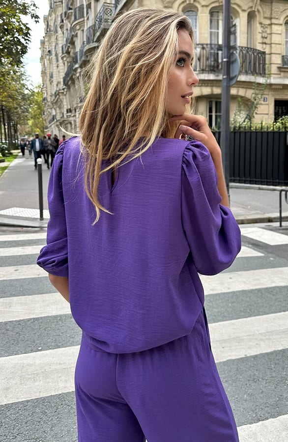 Puff Sleeve Top Lilly Donker Paars – shoparchief — foto 3