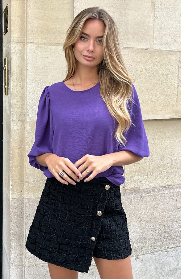 Puff Sleeve Top Lilly Donker Paars – shoparchief — foto 6