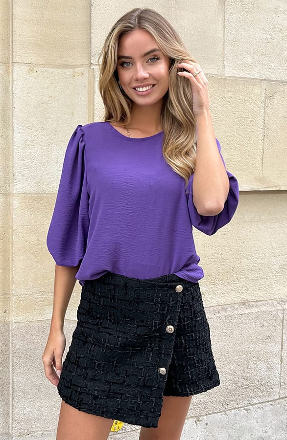 Puff Sleeve Top Lilly Donker Paars – shoparchief — foto 7