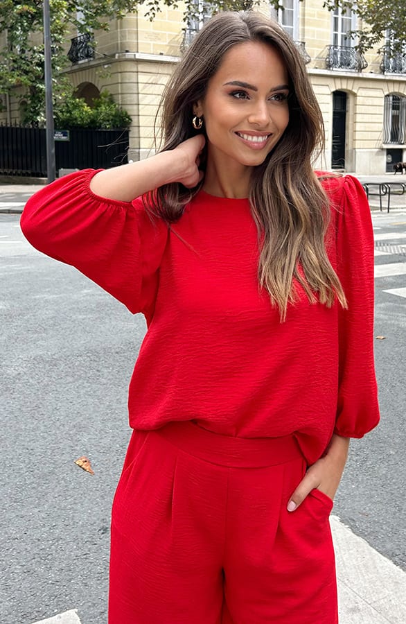 Puff Sleeve Top Lilly Rood – shoparchief