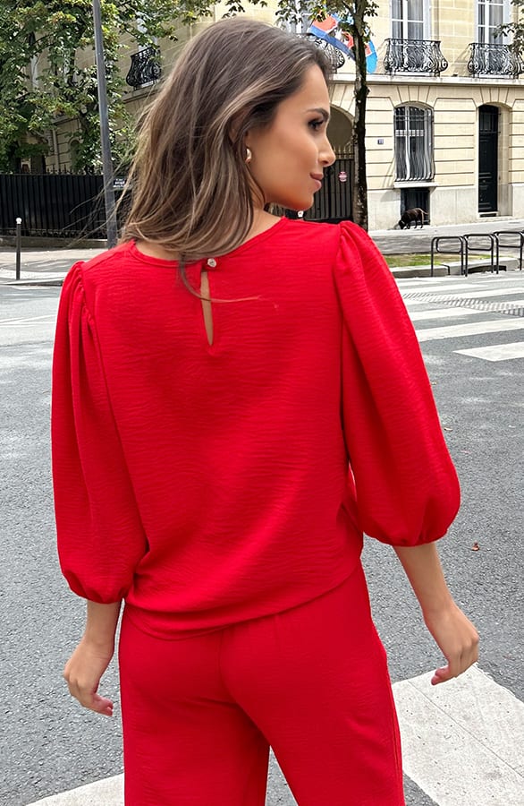 Puff Sleeve Top Lilly Rood – shoparchief — foto 3