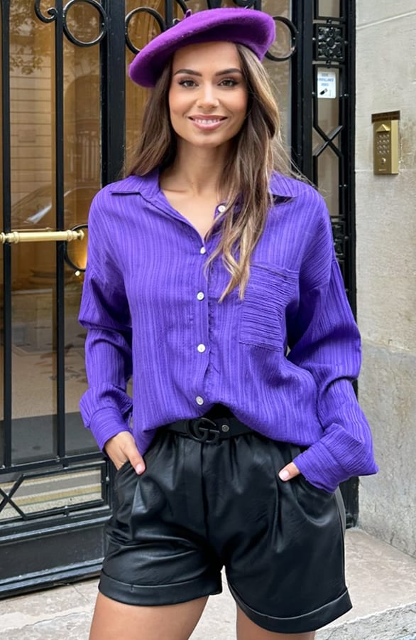 Ribstof Blouse Steffie Dark Purple – shoparchief — foto 6