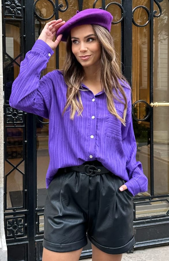 Ribstof Blouse Steffie Dark Purple – shoparchief — foto 5