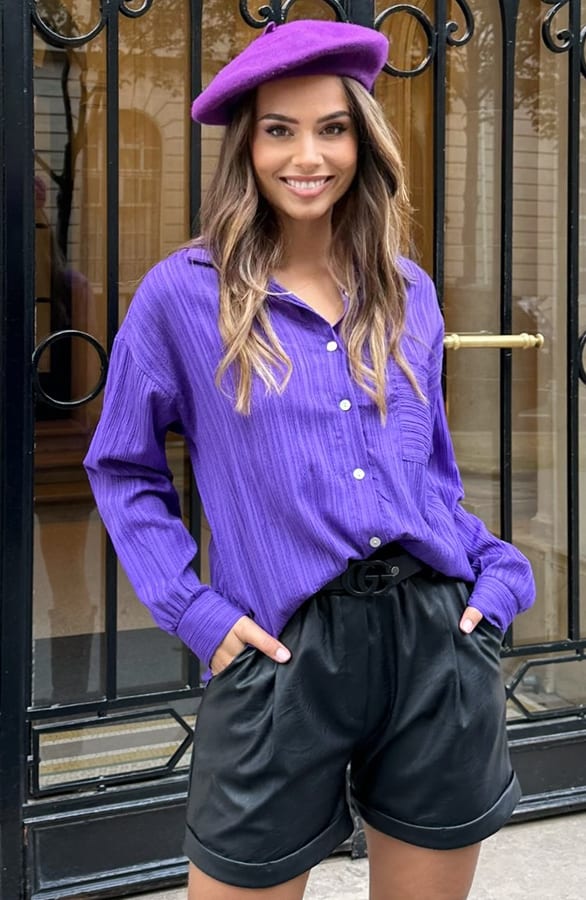 Ribstof Blouse Steffie Dark Purple – shoparchief
