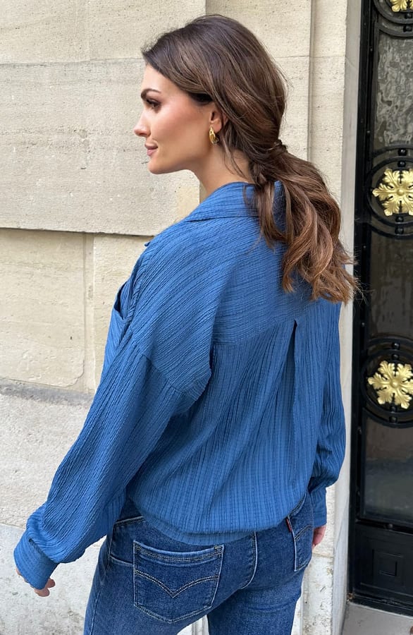 Ribstof Blouse Steffie Jeans Blue – shoparchief — foto 2