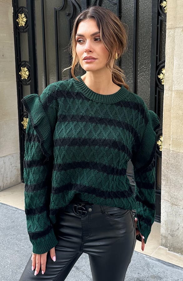 Ruffle Strepen Trui Menthe Emerald – shoparchief — foto 3