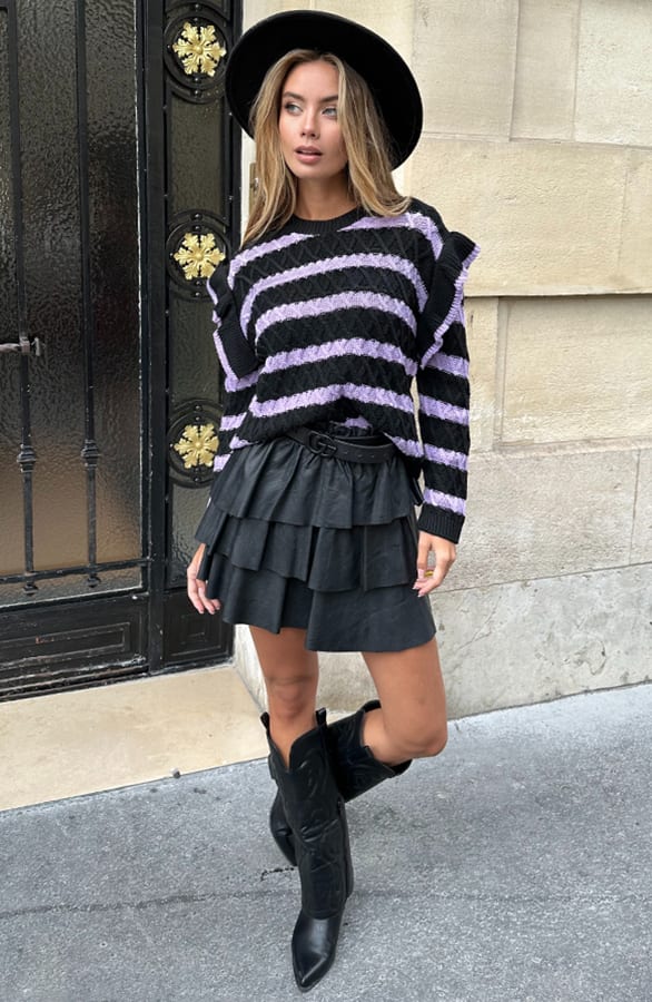 Ruffle Strepen Trui Menthe Lila – shoparchief — foto 5