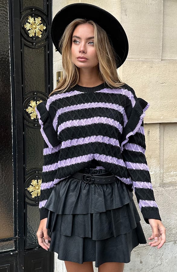Ruffle Strepen Trui Menthe Lila – shoparchief