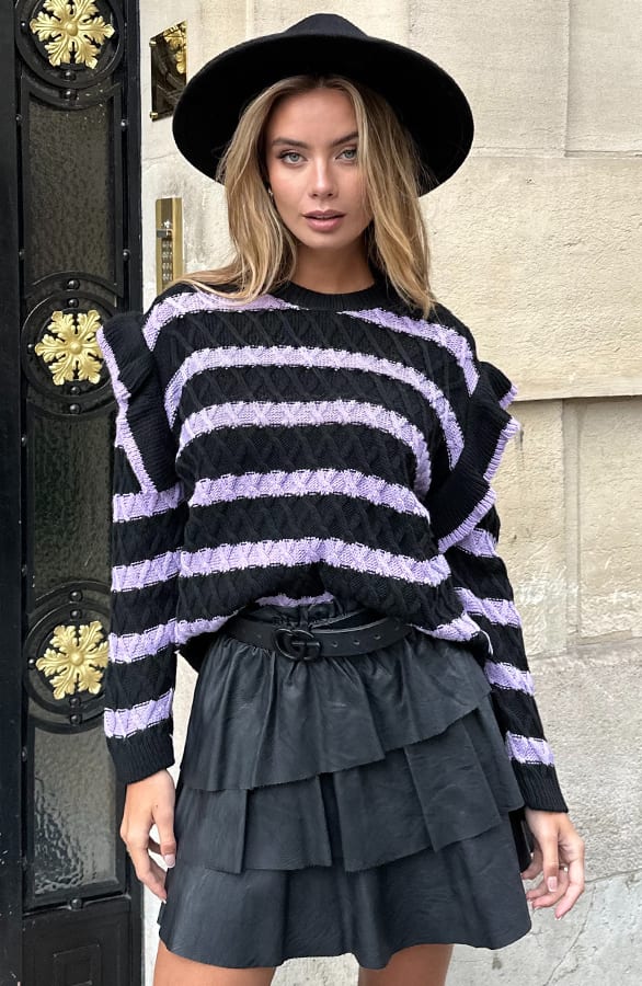 Ruffle Strepen Trui Menthe Lila – shoparchief — foto 3