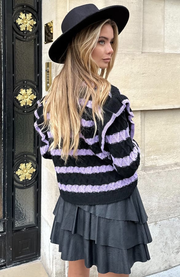 Ruffle Strepen Trui Menthe Lila – shoparchief — foto 2