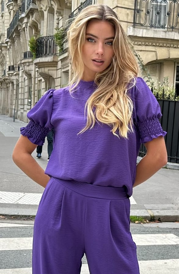 Short Sleeve Top Lilly Donker Paars – shoparchief