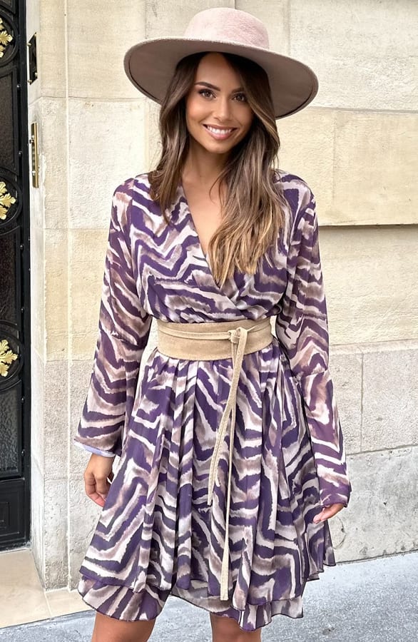 Zebra Wijde Mouw Jurk Ella Paars – shoparchief