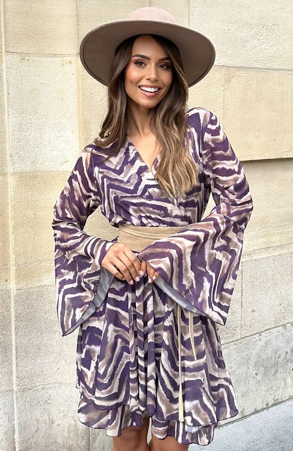 Zebra Wijde Mouw Jurk Ella Paars – shoparchief — foto 4