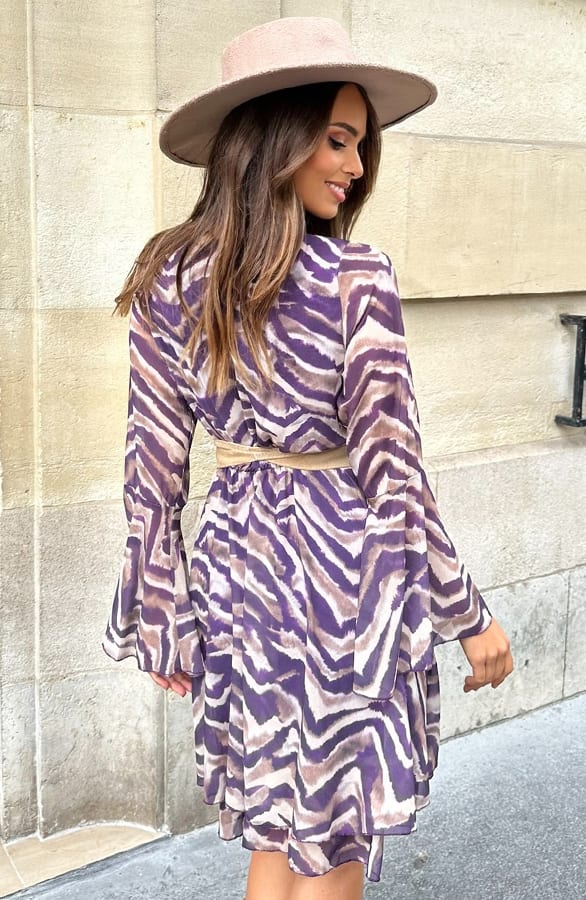 Zebra Wijde Mouw Jurk Ella Paars – shoparchief — foto 3