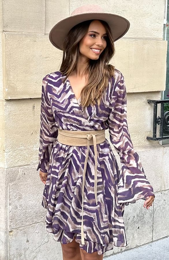Zebra Wijde Mouw Jurk Ella Paars – shoparchief — foto 2