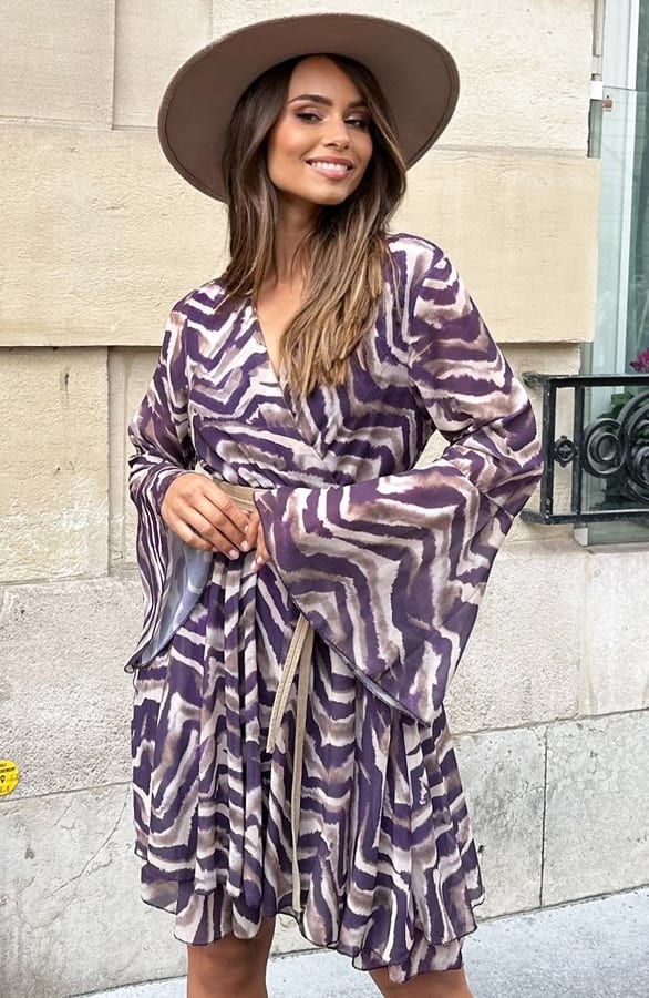 Zebra Wijde Mouw Jurk Ella Paars – shoparchief — foto 5