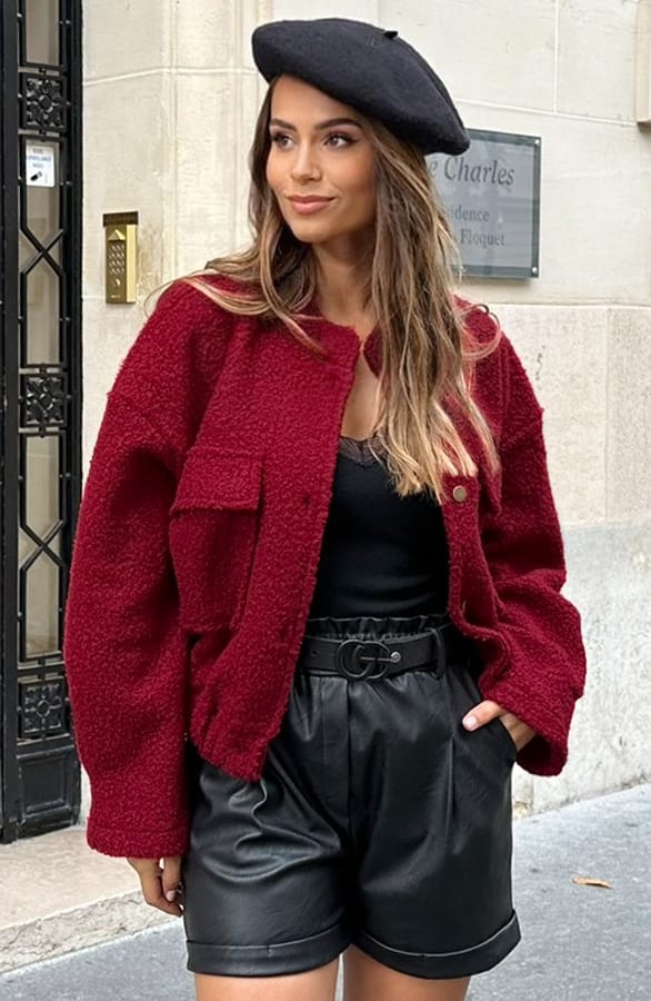 Bomber Jasje Bouclé Celine Bordeaux – jassen — foto 8