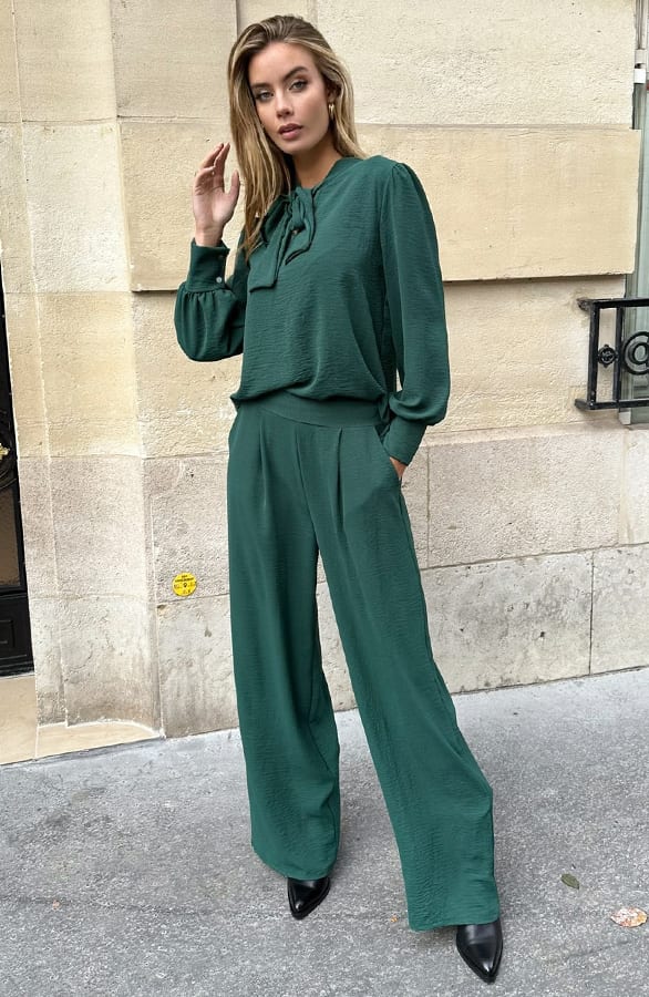 Bow Blouse Lilly Emerald – kleding — foto 3