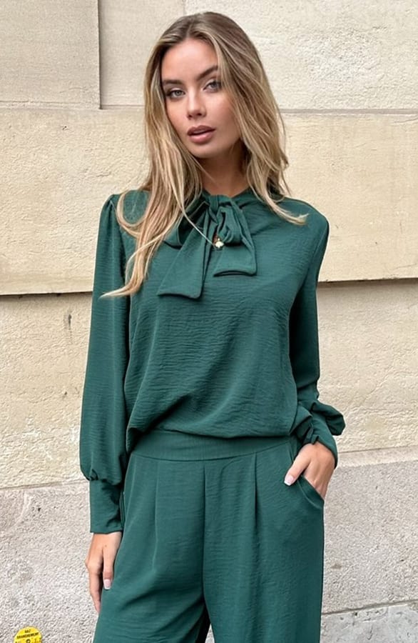 Bow Blouse Lilly Emerald – kleding