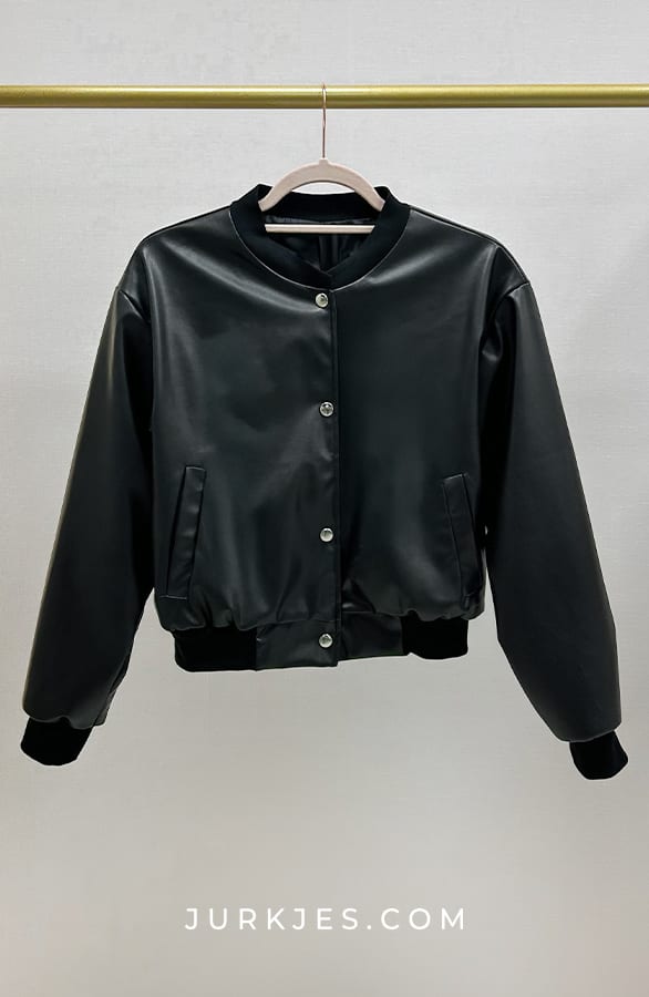 Leather Bomber Jacket Amber Zwart – shoparchief