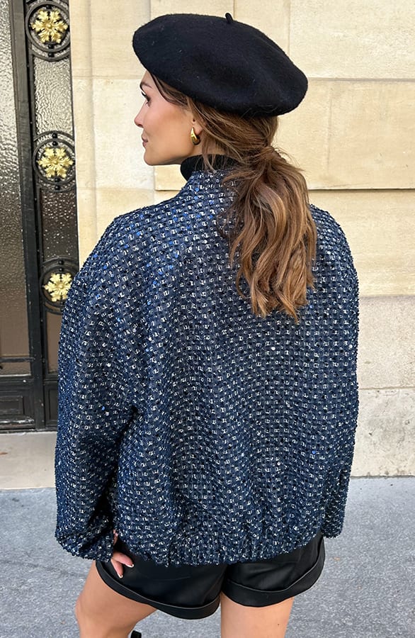 Oversized Pailletten Jacket Flo Dark Blue – shoparchief — foto 2