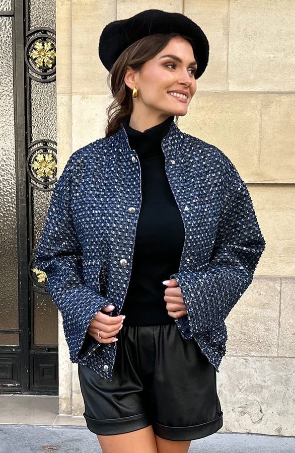 Oversized Pailletten Jacket Flo Dark Blue – shoparchief — foto 3