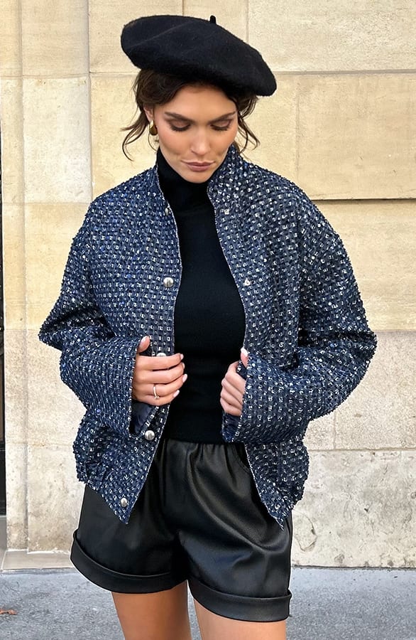 Oversized Pailletten Jacket Flo Dark Blue – shoparchief — foto 4