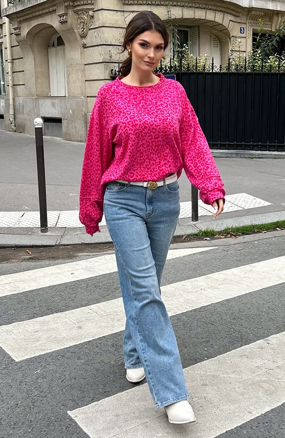 Oversized Sweater Leopardprint June Fuchsia Rood – shoparchief — foto 8