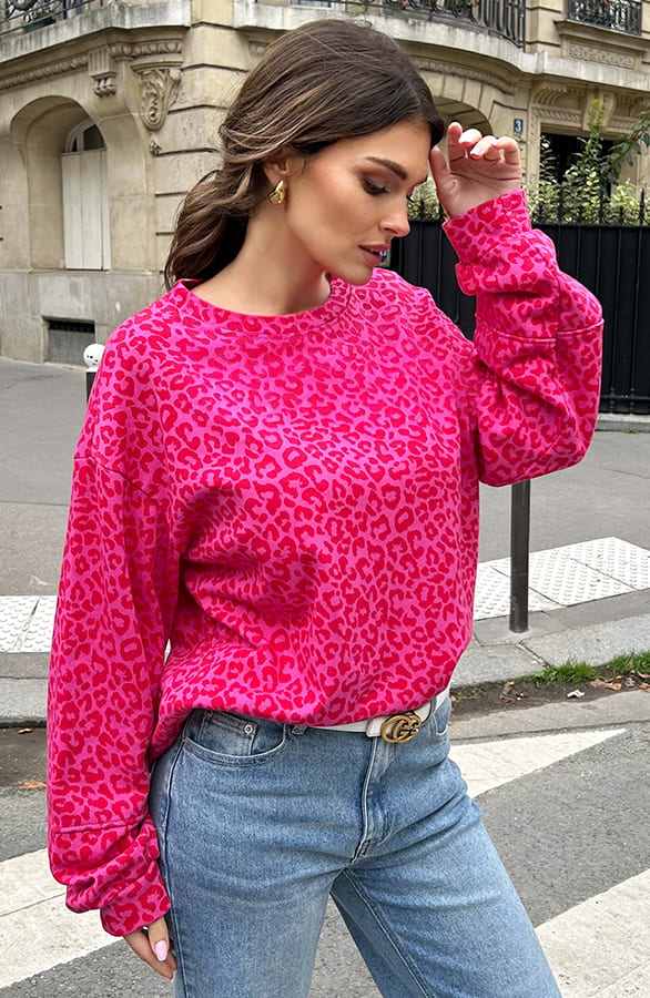 Oversized Sweater Leopardprint June Fuchsia Rood – shoparchief — foto 5