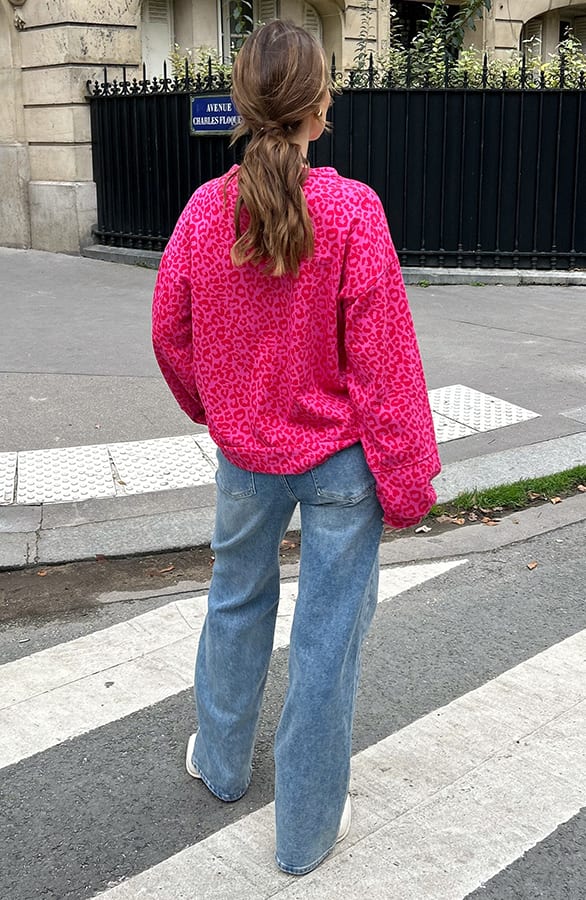 Oversized Sweater Leopardprint June Fuchsia Rood – shoparchief — foto 7