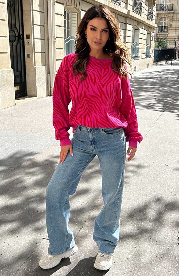 Oversized Sweater Zebraprint June Fuchsia Rood – shoparchief — foto 7