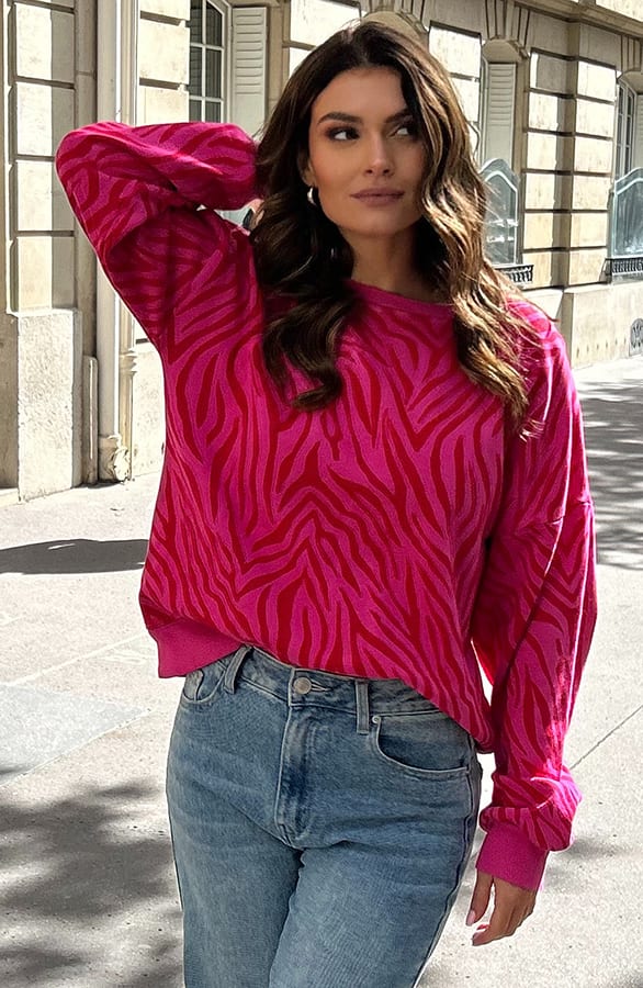 Oversized Sweater Zebraprint June Fuchsia Rood – shoparchief — foto 4