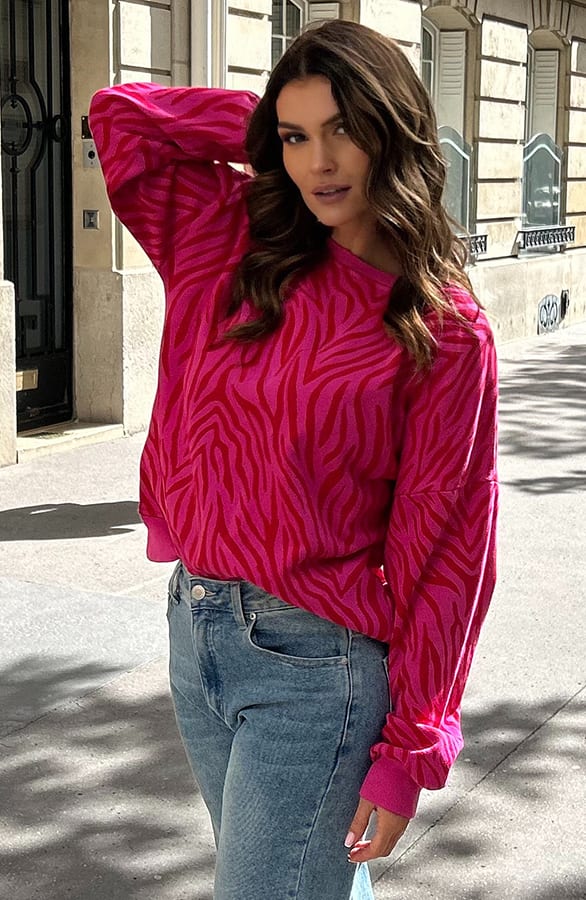 Oversized Sweater Zebraprint June Fuchsia Rood – shoparchief — foto 6