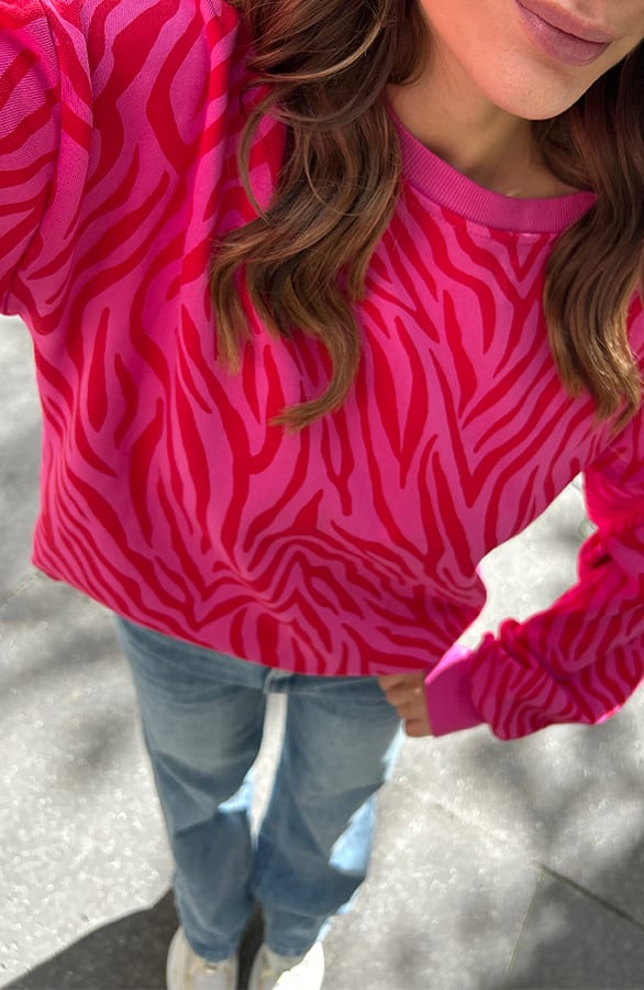Oversized Sweater Zebraprint June Fuchsia Rood – shoparchief — foto 3