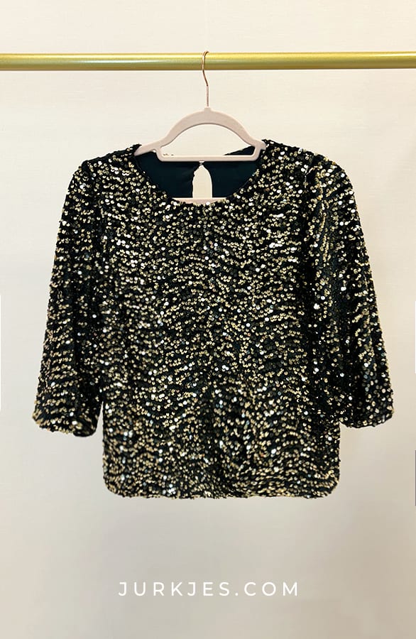 Pailletten Stretch Top Erica Zwart Goud – shoparchief
