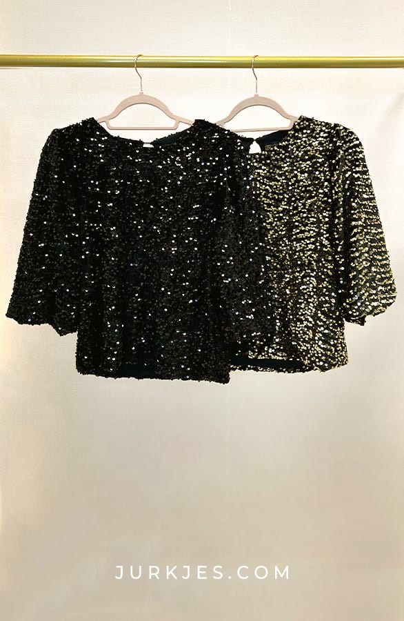 Pailletten Stretch Top Erica Zwart Goud – shoparchief — foto 2
