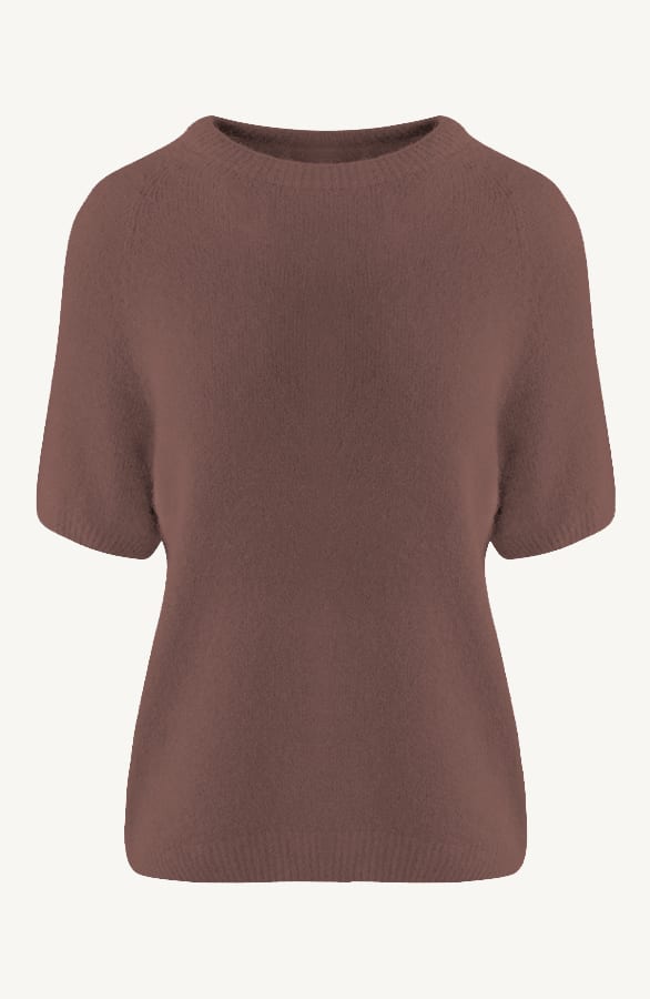 Soft Sweater Korte Mouw Evi Chocolade – shoparchief