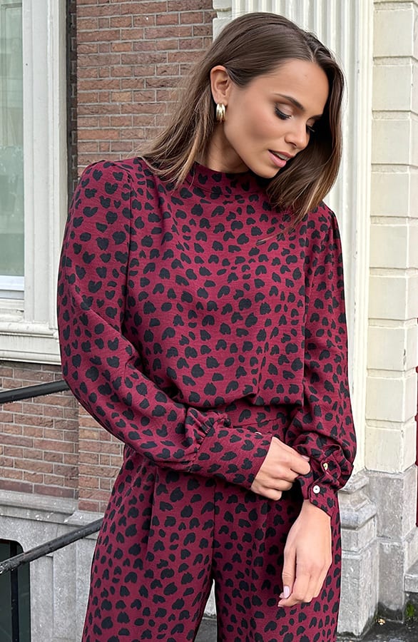Blouse Long Sleeve Lilly Cheetah Burgundy – shoparchief