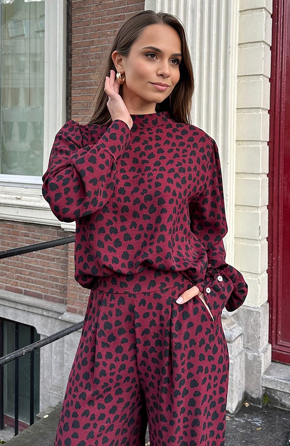 Blouse Long Sleeve Lilly Cheetah Burgundy – shoparchief — foto 7