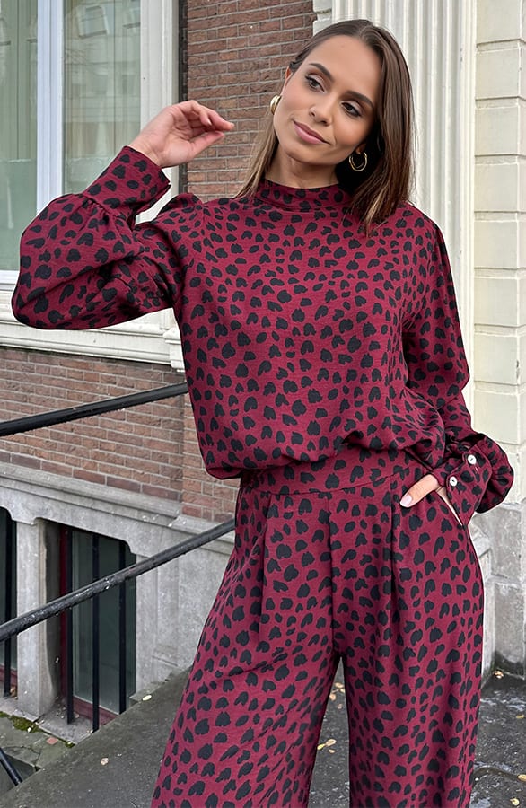 Blouse Long Sleeve Lilly Cheetah Burgundy – shoparchief — foto 8