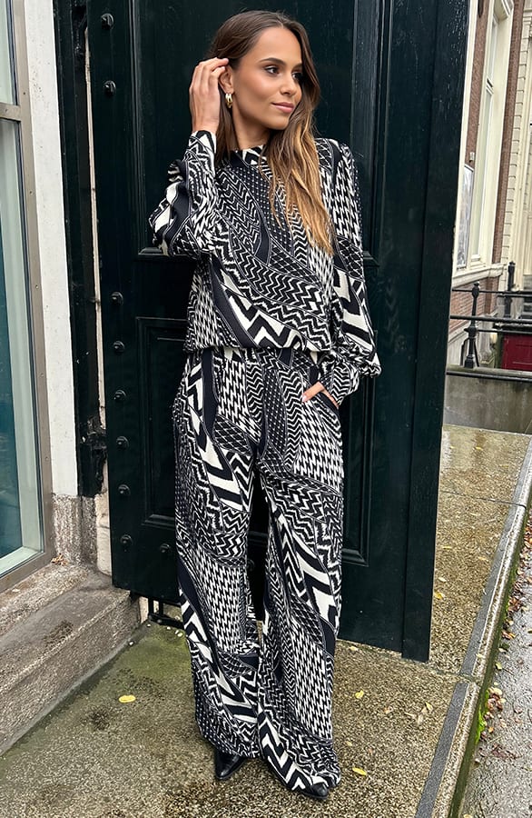 Blouse Long Sleeve Lilly Zwart Wit Print – shoparchief — foto 9